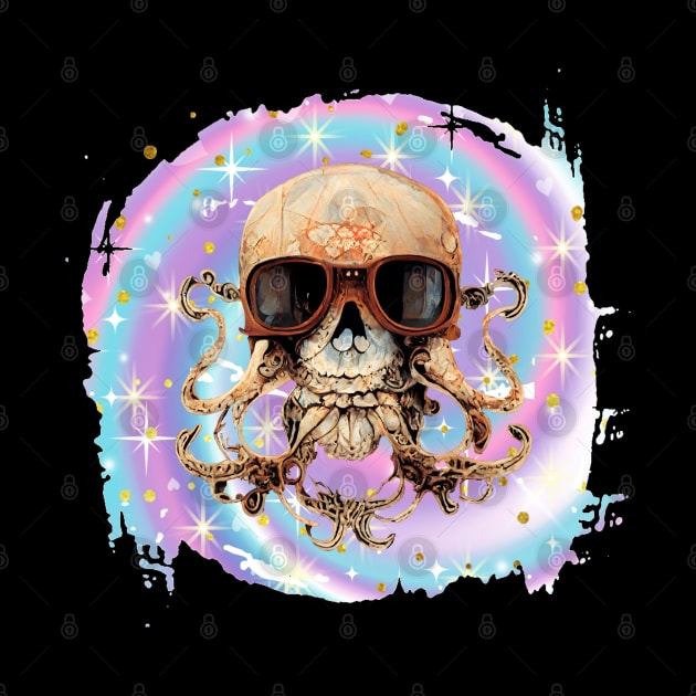 Octopus Skull on Pastel Galaxy Background by Kylie Paul