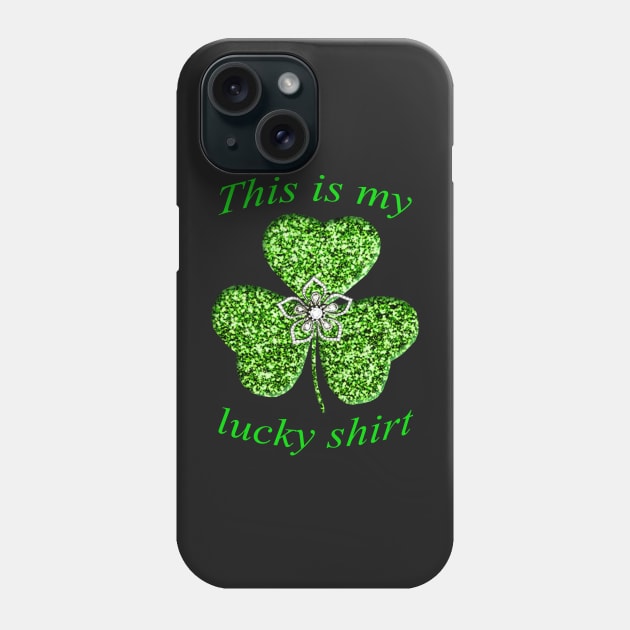 Funny Green Glitter Shamrock With A Flower Phone Case by Atteestude