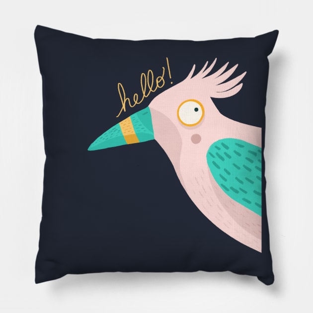 Pink hello bird Pillow by Valeria Frustaci 