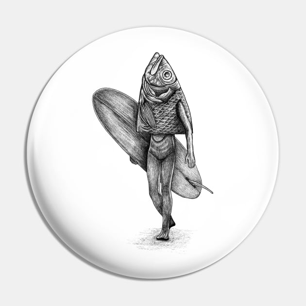 Fish head surfer Pin by kiryadi