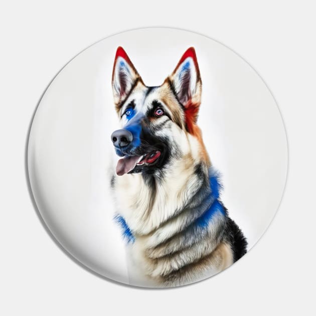 [AI Art] Red, blue and white German Shepherd Pin by Sissely