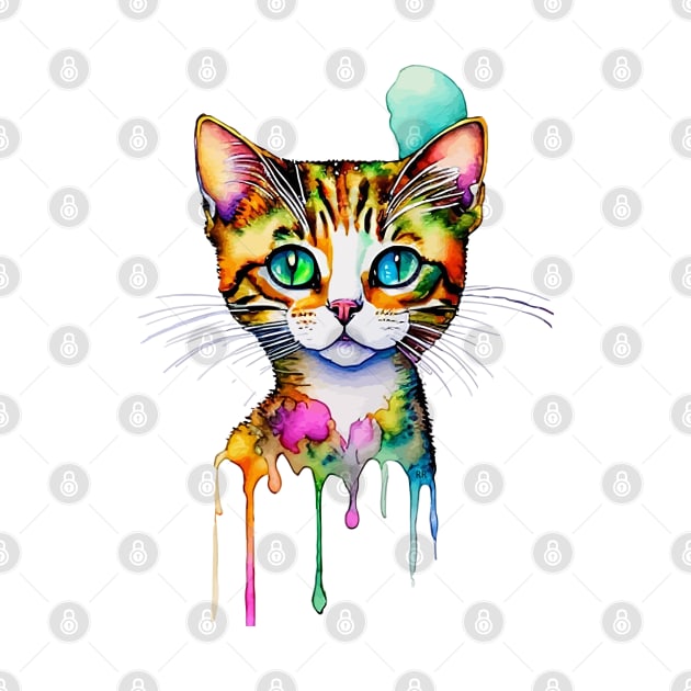 COLORFUL KITTY CAT FACE Cat Art Abstract by Rightshirt