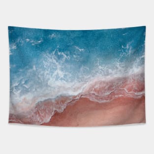 Pink Beach with Blue Waves Tapestry