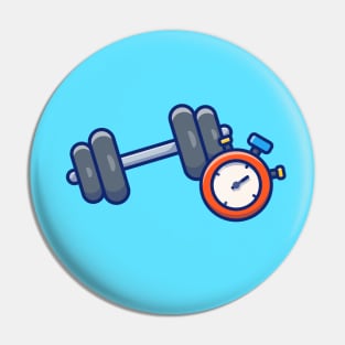 Dumbbell With Stopwatch Cartoon Pin