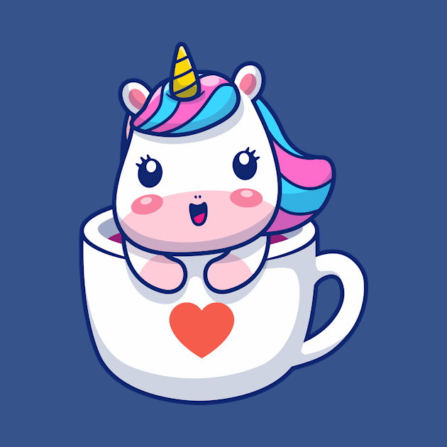 Cute Unicorn In Mug Heart Cartoon by Catalyst Labs