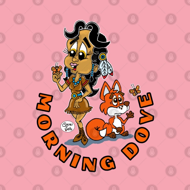 Cute Gold Rush gang series #3 Morning Dove and red fox with butterflies Fritts Cartoons 2023 by Shean Fritts 