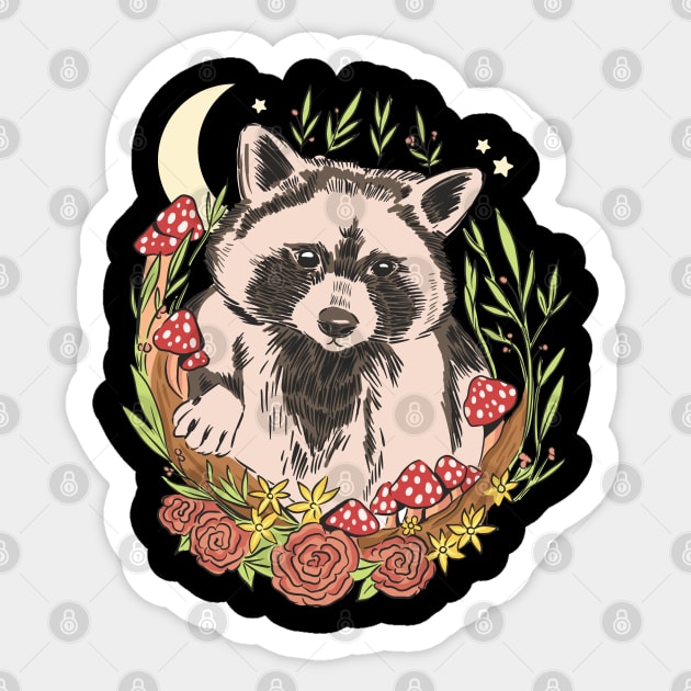 Cottagecore Raccoon Aestethic Mushrooms Cute Trash Sticker