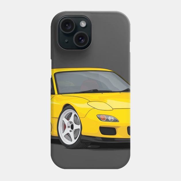 RX-7 Fd3s Illustration yellow Phone Case by ArtyMotive