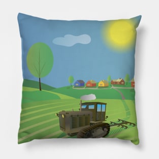 Old Caterpillar Tractor on a Farm Pillow