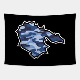 Hornby Island SIlhouette in Blue Camouflage - Army Camo Pattern - Hornby Island Tapestry