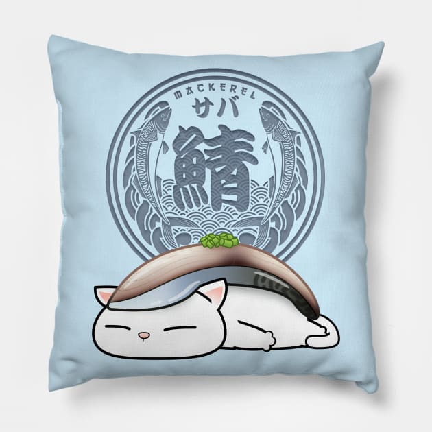 Chubby Cat Saba Sushi Pillow by Takeda_Art