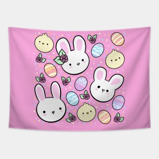 Cute easter bunny and easter eggs and flowers Tapestry