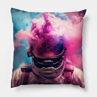 Astronaut with a pink and blue smoke cloud Pillow