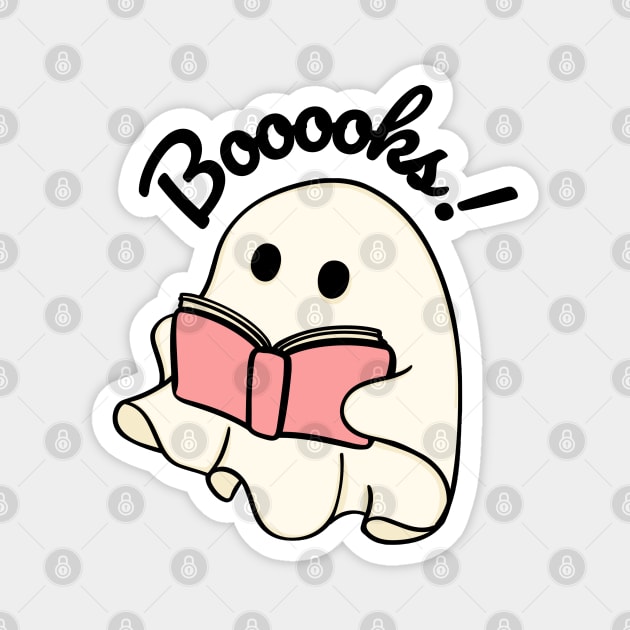 Booooks Cute Ghost Reading Book Lover Halloween Party Gift Magnet by Illustradise