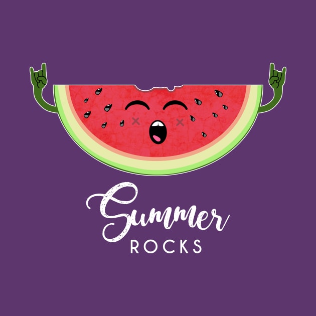 Summer rocks - Funny Watermelon Rock Hand Festival T Shirt by CheesyB