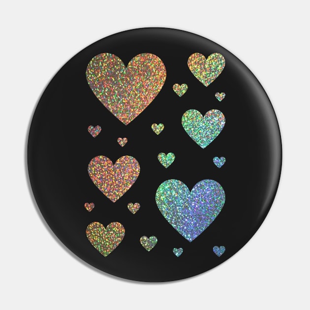 Holographic Rainbow Ombre Faux Glitter Hearts Pin by Felicity-K