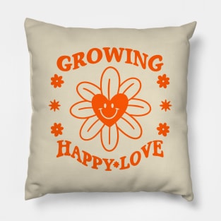 Retro 70s Flower Heart Happy Love Hippie Pillow