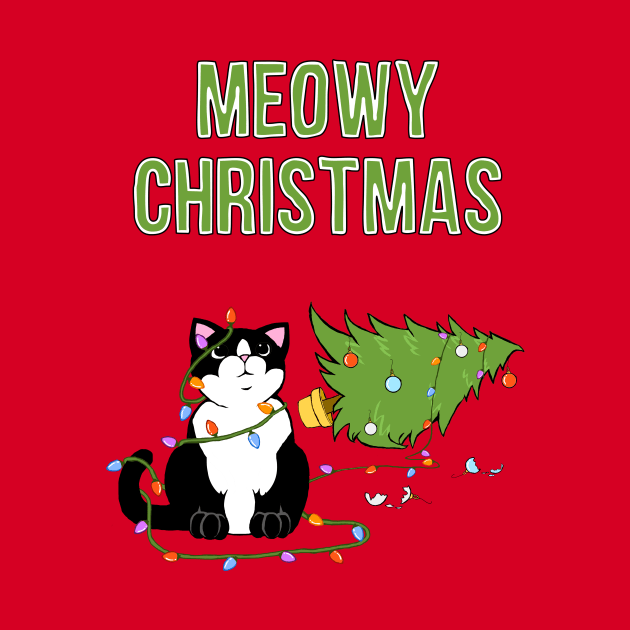 Meowy Christmas Tuxedo Cat Knocked Over Tree by xenotransplant