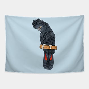 Red-tailed black cockatoo bird cartoon Tapestry