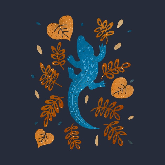 Blue crocodile and brown leaves by Home Cyn Home 