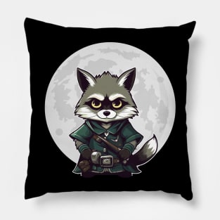 Militant Racoon And Moon Design Pillow