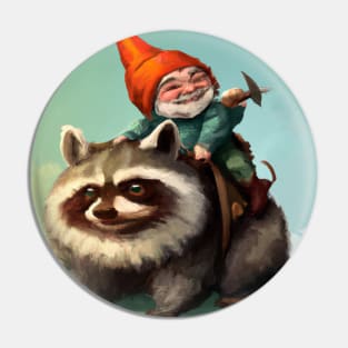 Garden Gnome Riding a Raccoon Pin