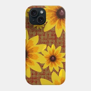 Blackeyed Susan on Burlap Gold over Red Repeat 5748 Phone Case