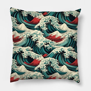 Ephemeral Crests: Hokusai Waves Reimagined Pillow