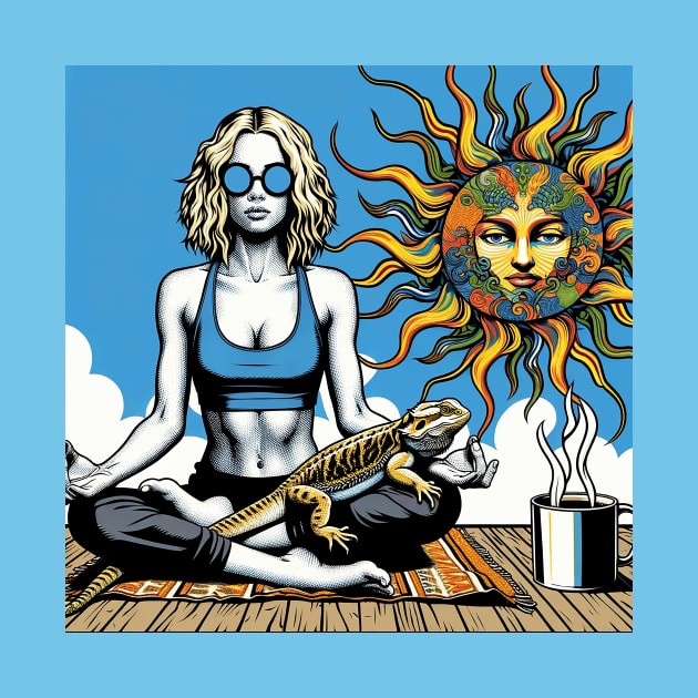 Zen Woman Meditating with her Beardie by Sideways Tees