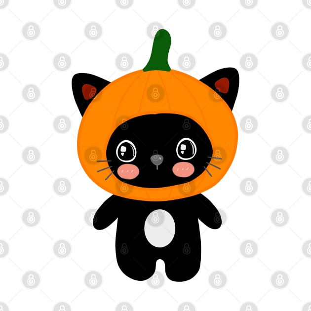 Funny Kawaii Cute Black Cat Pumpkin Halloween Costume by Illustradise