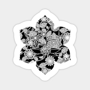 Flight Over Flowers of Fantasy - White on Black Magnet