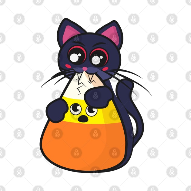 Cute vampire cat eating a candy corn by vixfx