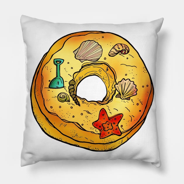 Beach Donut Pillow by minniemorrisart