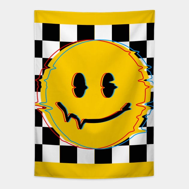 70s Vintage Smiley Glitch Tapestry by machmigo