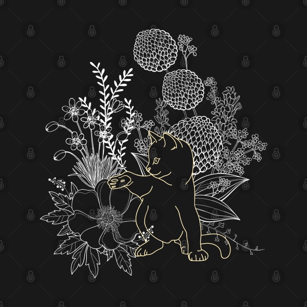 Floral Kitty Line Art by leBoosh-Designs