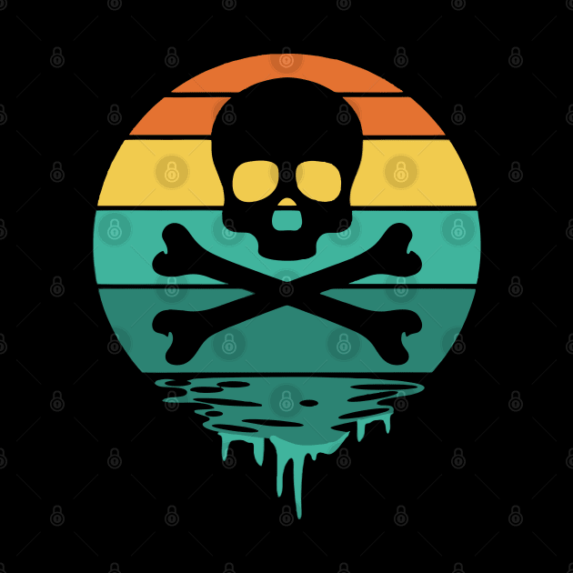 Vintage Sunset Skull and Cross Bones by Qasim