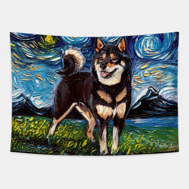 Black and Tan Shiba Inu Night Tapestry by sagittariusgallery