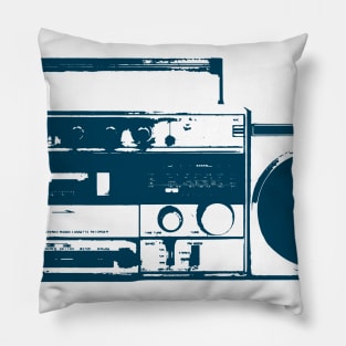 Blue Vintage Boom Box Graphic Pillow