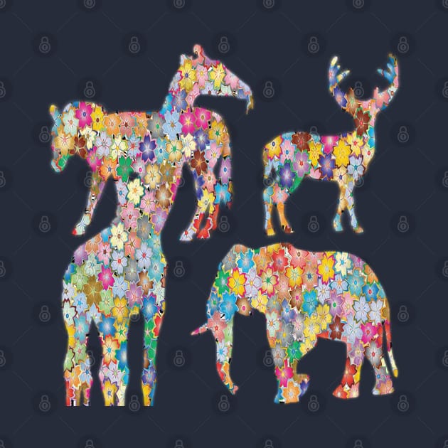 Graphic Flower photo design with form of Elephant, giraffe, zebra and deer. by bluesky_Drtnow