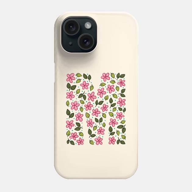 Floral Monogram Letter M Phone Case by SRSigs