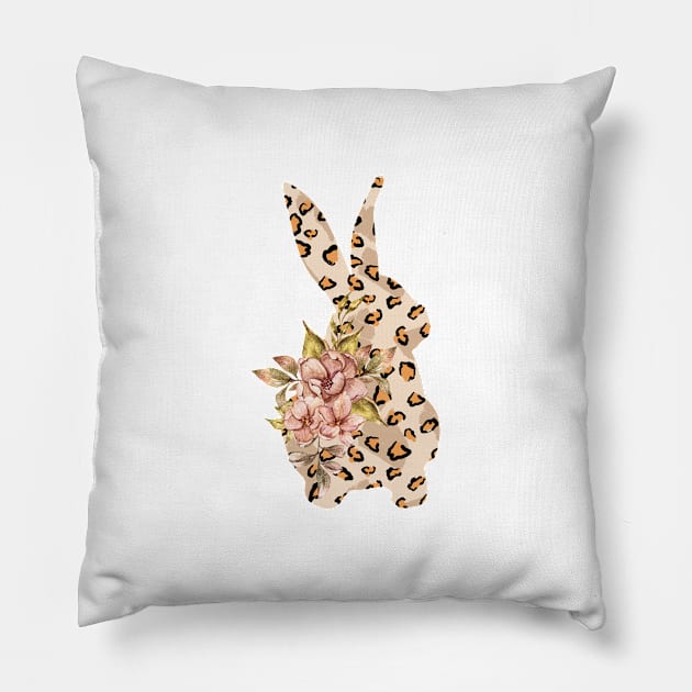 Cute leopard floral boho bunny silhouette illustration Pillow by tiana geo