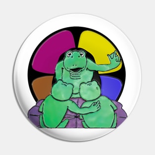 Green frog teacher and frog students Pin