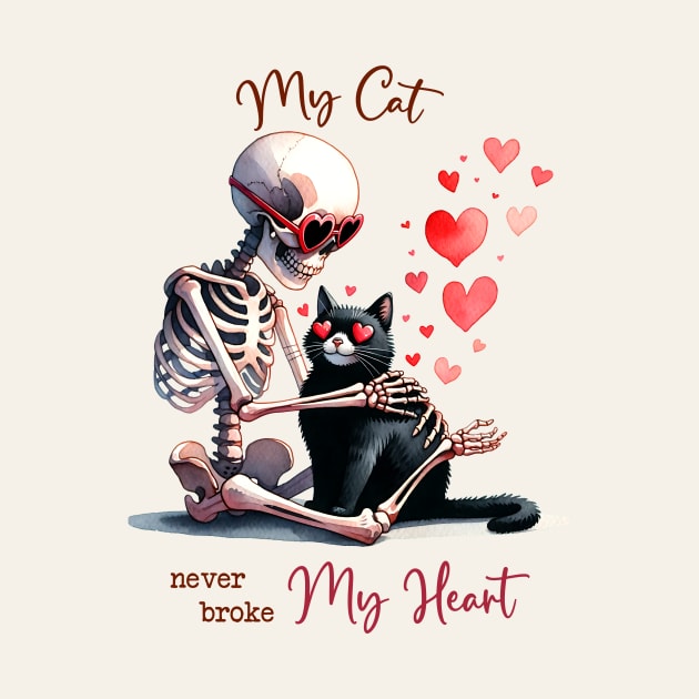 My Cat Never Broke My Heart Skeleton Valentines Day by Nessanya