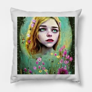 green-eyed girl Pillow