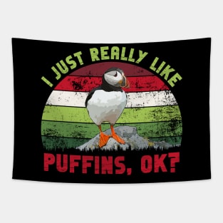 I Just Really Like Puffins, OK? - Retro Design Tapestry