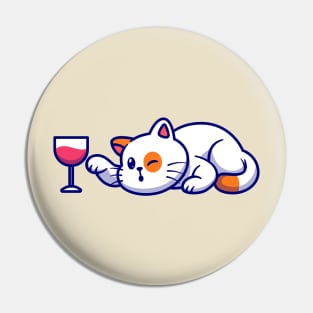 Cute Cat Playing With Glass Cartoon Pin