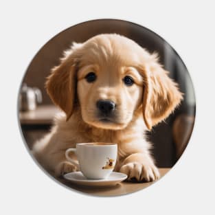 Cute Golden Retriever Puppy with Coffee Pin