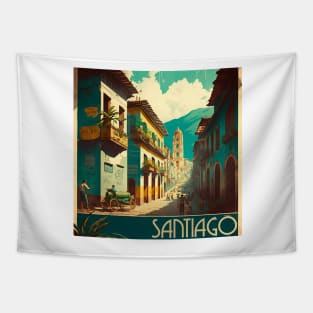 Santiago Chile Vintage Travel Art Poster Tapestry