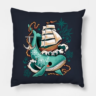 Whale ship tattoo Pillow