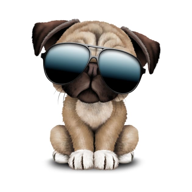 Cute Pug Puppy Dog Wearing Sunglasses by jeffbartels